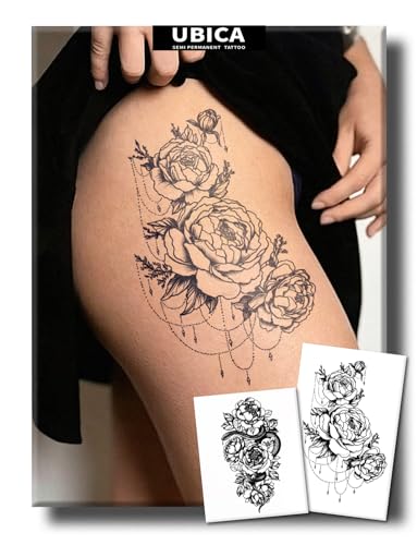 UBICA Semi Permanent Tattoo, 2 Sheets Temporary Flower Tattoos for Women, Large Snake Tattoos Sticker Realistic for Hand Leg Hip Arm, Waterproof and Non-Reflective, Last 1-2 Weeks