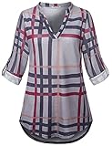 SeSe Code Plaid Shirts for Women, Fashion Tops for Women Work Casual Dressy Blouses for Leggings Modern Designer Soft Polyester Business Shirts Black and Gray M