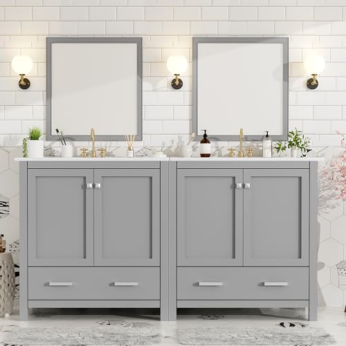 FURNLUX 60" Grey Bathroom Vanity Set with Double Vanities (Separate),