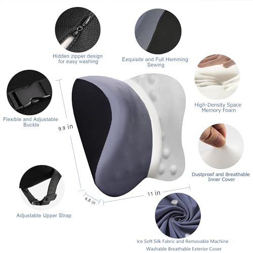Car Neck Pillow for Neck Pain Relief and Cervical Support,Memory Foam Car Pillow for Car Seat with Adjustable Strap and Breathable Removable Cover,Car Headrest Pillow for Ergonomic Design (Gray) — view 5