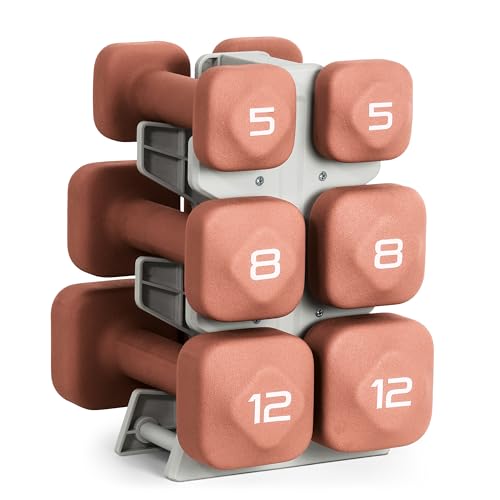 Image of Tone Fitness Neoprene Dumbbell Set with Storage Rack - Non-Slip, Anti-Roll Hand Weights for Home Gym Workouts | 20 lb, 32 lb, 50 lb, 60 lb & 100 lb Options