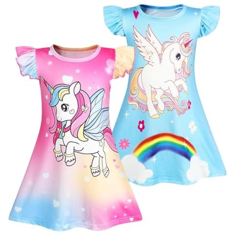 AmzBarley Unicorn Nightdress 2-Pack for Girls Cover