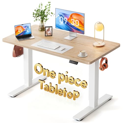 Image of FEZIBO One-Piece Standing Desk, 48 inchx24 inch Seamless Tabletop Electric Height Adjustable for Home Office, Study Rooms & Multi-Device Workstations, Maple