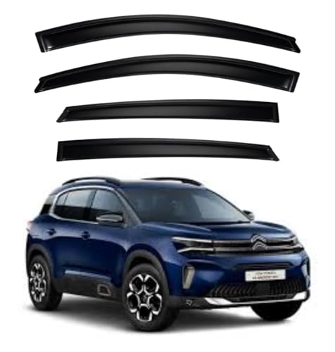 Image of Premium Smoke Car Door Visor Front+Rear Sun /Rain Guard Outside Mount Tape-On Window Visors Compatible with Citroen C5 Aircross (2025-2026)