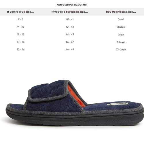 Dearfoams Men's Cooper Quilted Terry Adjustable Slide Slipper, Navy Blazer, Medium #TOP7