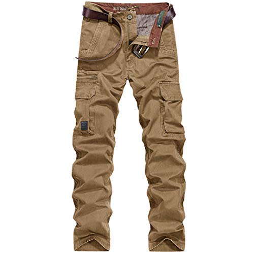 Sanykongy Hombres Pantalones Otoño Invierno Grueso Grandes Bolsillos Desgin Cuerpo Ejército Militar Táctico, Kaki, 44