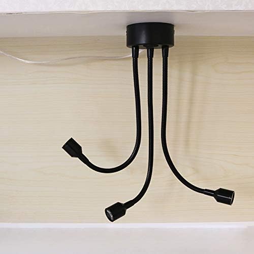 Miniatura 9 de Luminturs Foco LED de tres cabezas de 3 W, luz de imagen de tubo flexible ajustable, lámpara enchufable, botón de encendidoapagado, acabado blanco,