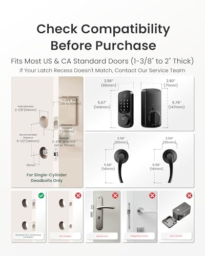 Image of DESLOC B200 Fingerprint Smart Lock with 2 Lever Handles, Keyless Entry Front Door Lock Set, Electronic Keypad Deadbolt, App Control, Auto Lock, Long Battery Life,Matte Black