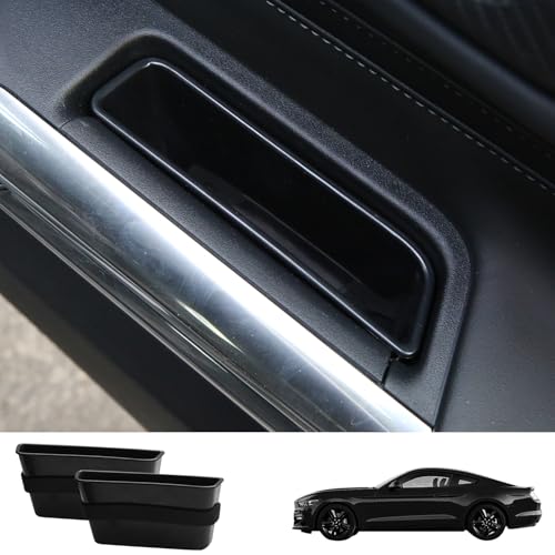 Front Door Side Storage Box Organizer Tray Pocket Armrest Container Interior Accessories for Ford Mustang 2015-2025(Black 2pcs)