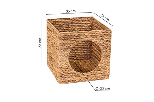 Kallax Expedit Katzenkorb 33 x 33 x 33 cm Natur Korb aus Wasserhyazinthe Tierkorb Tierhöhle Katzenhöhle Katzenbox Flechtkorb klappbar und sehr stabil ideal für kleine Hunde und Katzen