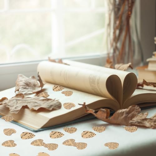 Image of Marspark 1200 Pcs Book Page Heart Confetti 1 Inch Vintage Newspaper Wedding Table Confetti Novelty Party Decorations for Book Themed Party Decor Birthday Photo Prop Bridal Shower(Khaki)