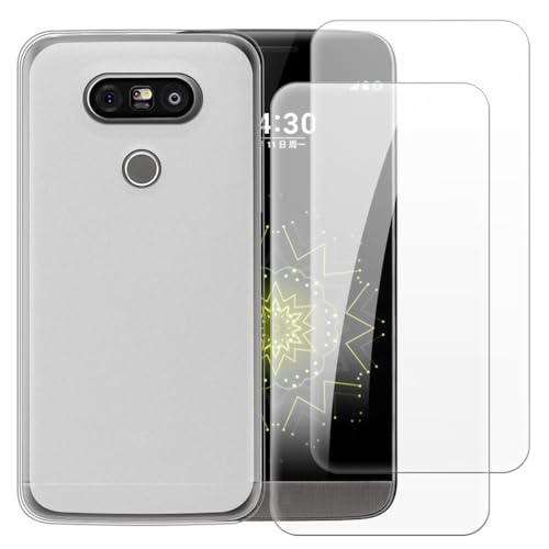 Shantime Case with 2 Pack Screen Protector Combo Compatible with LG G5, Shockproof Cover and Tempered Glass Set for Full Body Safety(White)