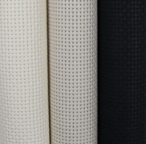 Image of KCS 3 pc of 15 inch x 18 inch(38cmx45cm) 11 Count Cross Stitch Cotton Aida Cloth Needlework Rolled Fabric Box,11CT,Antique White+Pearl Grey+Black