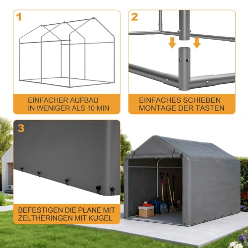 Garage per bicicletta con porta a rullo, 160 x 220 x 165 cm, resistente alle intemperie, in polietilene, per biciclette, moto e attrezzi da giardino, salvaspazio, per giardino, terrazza, cortile