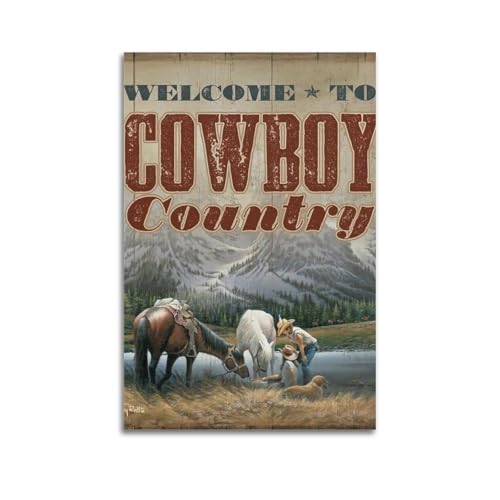 Déco murale cowboy rétro grand format | Toile salon style vintage