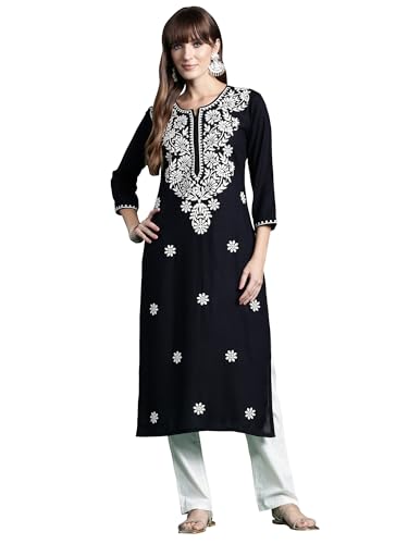 Image of INDO ERA Womens Straight Embroidered Chikankari Kurta