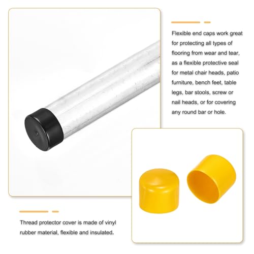 Image of uxcell 2pcs Rubber End Caps 55mm(2.2 Inch) ID Vinyl Round Tube Bolt Cap Cover Screw Thread Protectors Yellow, 40mm Height