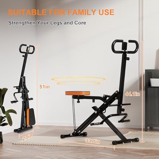 RIVANO Squat Machine, Ab Workout Equipment, 220lbs Loading Capacity Rowing Machines for Home Foldable with Adjustable Resistance Bands and Display, Exercise Trainer for Botty Butt Thighs