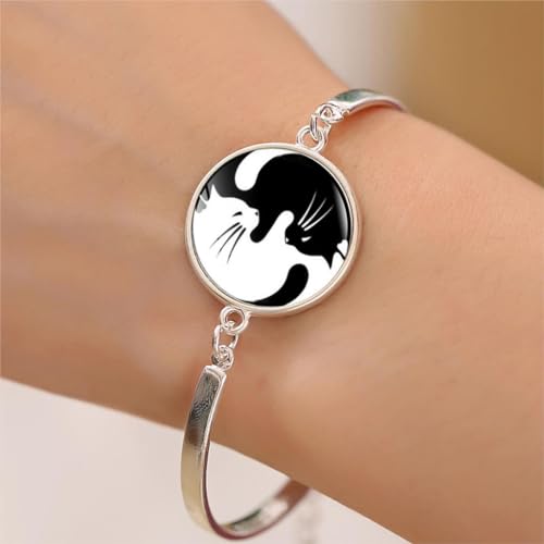 Black White Animal Necklace Bracelet Set Yin Yang Matching Cat Drop Earrings Couple Pet Jewelry Set Gift for Cat Lovers3