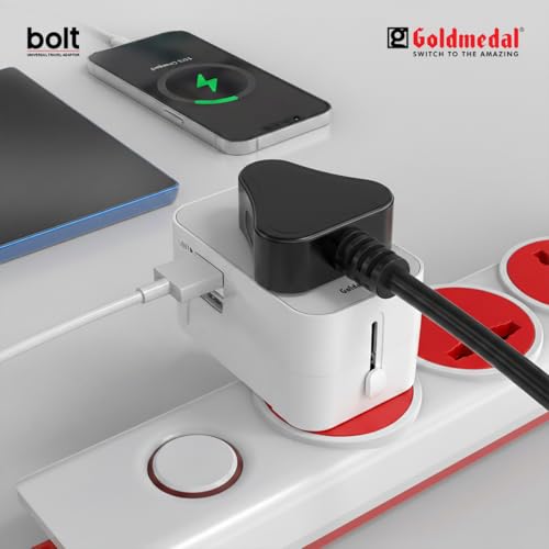 Image of Goldmedal Bolt Universal Travel Adaptor | 2 Type-A USB Ports for Quick Charging | Supports Variety of Plug Types| Perfect for International Travel - White | Supports Variety of Plug Types| Perfect for International Travel - White