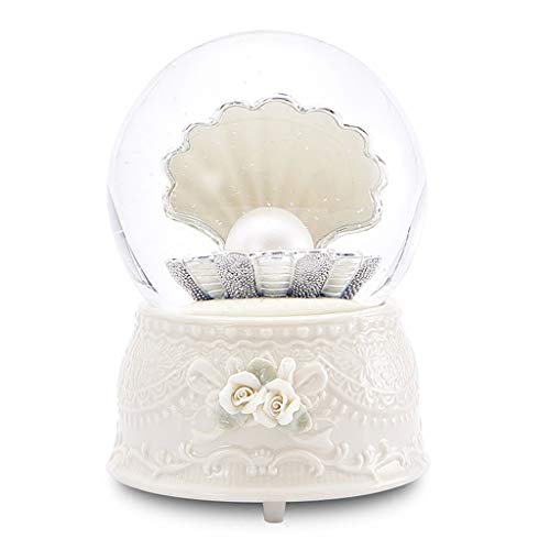 Caja de música de concha blanca ZAW con perla brillante y lentejuelas 2