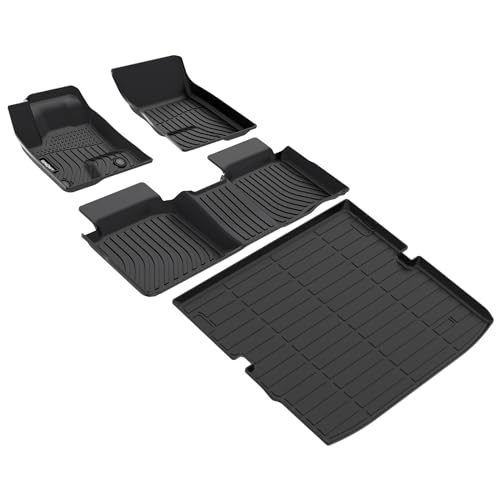 GINOWY-Floor Mats Cargo Liner Full Set for Mitsubishi Outlander PHEV 2023 2024, 1st 2nd Row Cargo Mat 4PCS, TPE All Weather Outlander PHEV Car Mats, Outlander PHEV Floor Liners, Anti-Slip Trunk Mat