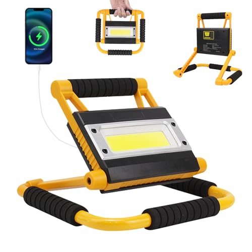 Foco LED de 20 W con batería, 4400 mAh, 1600 lm, lámpara de trabajo portátil, lámpara de camping portátil al aire libre, 4 modos de luz y batería recargable, para camping, garaje, emergencia, obra