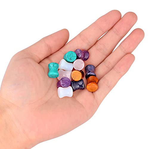 Oyaface 12 Pcs Stone Ear Plugs Gauges Set Double Flared Tunnels Expander Stretchers Saddle Earrings Flesh Ear Piercing Jewelry Multicolor, 6G(4Mm) #TOP4