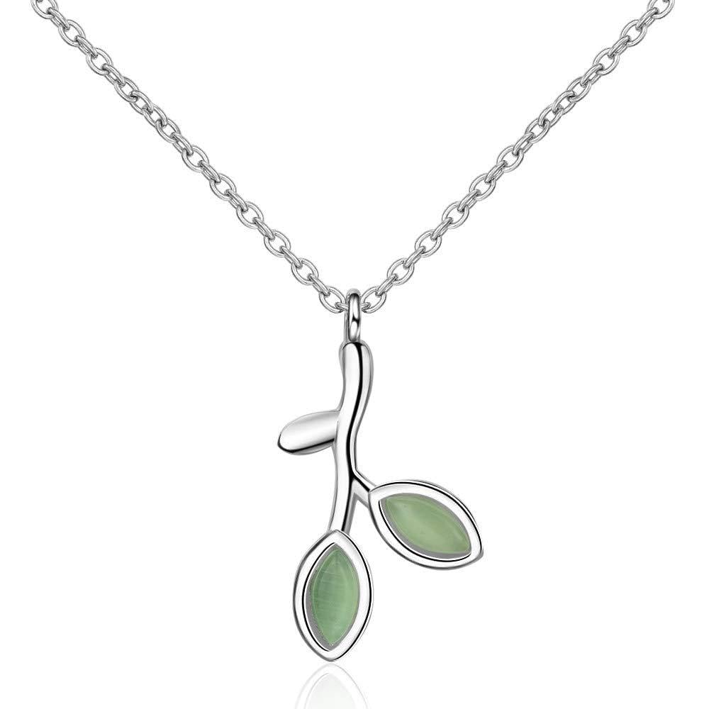 Collane con ciondolo da donna in smalto verde con foglie di albero verde sterling 925 per gioielli