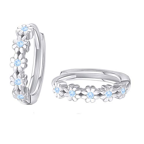 CiNily Small Hoop Earrings for Women Girls Flower Cubic Zirconia Huggie Earrings Hypoallergenic 14K Yellow Gold Plated Cartilage Earrings, Stone, Cubic Zirconia