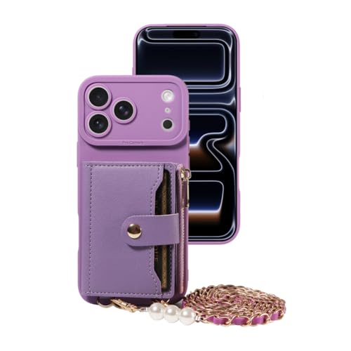 Étui en cuir iPhone 17 antichoc violet avec miroir de maquillage