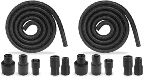 10 Foot Long Dust Collection Power Tool Hose Kit for Multiple Types/Brands of Power Tools and Work Shop Vacuums with Threaded Fittings (Hose w/ 5 Fittings) (Pack of 2)