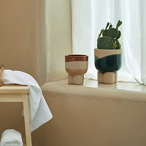 Tengsan Ceramic Plant Pots Indoor - 4.5+5.6 Inch Pot With Drainage Holes, Hand-Painted Sand Glaze Planter For Succulent, Snake Etc. Gardening Home Windowsill Decoration Gift Set Of 2, Wheat Color #TOP3