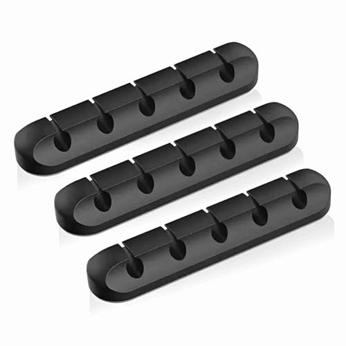 Image of oddpod Pack of 3 - Silicone Cable Clips Wire Tidy Management Organizer /Self Adhesive Desk Cable Cord Holder for Charging Cable, Power Cord, USB, Cables in Home, Office & Car - 5 Slots (Black)