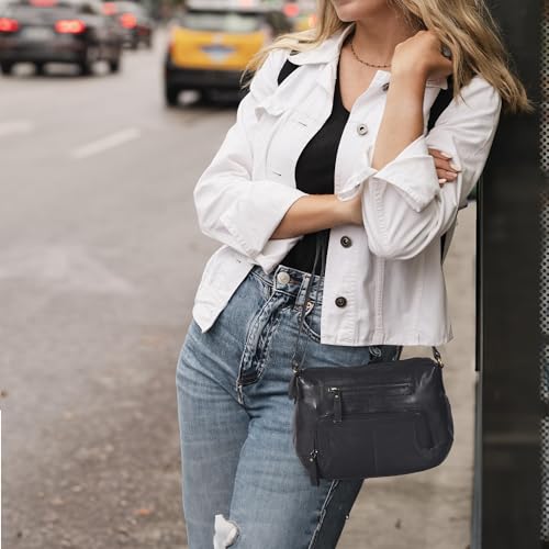 Image of Oak Leathers Women's Crossbody Bag - Genuine Leather Crossover Shoulder Purse With Adjustable Sling Strap - Medium Size