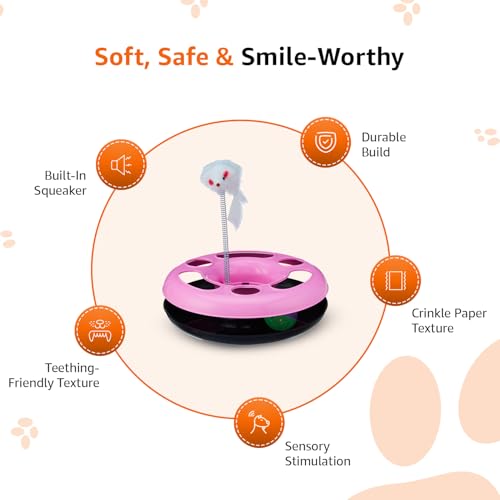 Image of Amazon Basics Pink Bubble Dragon Squeaky Plush Dog Toy | Crinkle & Squeak Sound | Soft Cotton Stuffed | for Teething & Training | Ideal for Puppies & Small Dogs