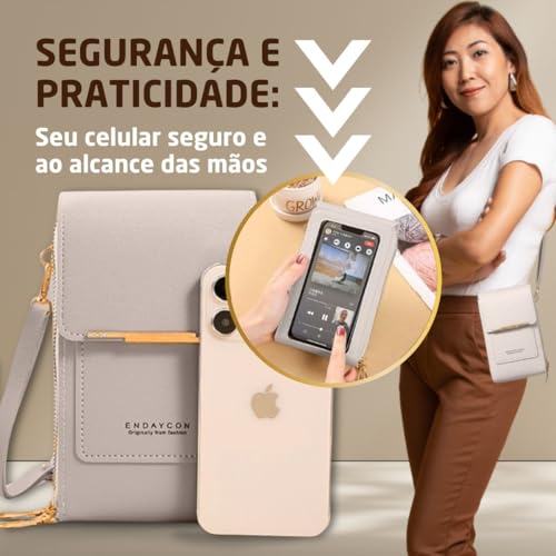 Bolsa Feminina TouchBag 2 em 1 - Couro Vegano Plutônio, Design Compacto e Elegante, Visor Touch Inov