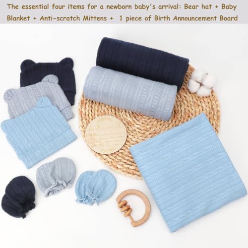 Image of BQUBO 3 Sets Baby Swaddle Blankets Swaddling Wrap with Hats Mittens Newborn Soft Silky Nursery Receiving Blanket Cute Bear Ears Hat Elastic Gloves Set for Unisex Baby 0-3 Months