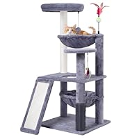 ROYPET Multi-Level Cat Tree For Indoor Cats, Cat Tree Tower With Big Cat Hammock and Self-Grooming Brush, Cat Tower With Scratch Ladder, Indoor Play Tree Tower for Cats With Scratching Posts, Grey