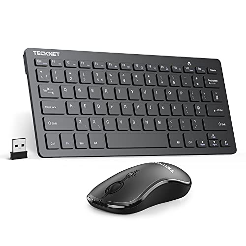 TECKNET Mini Wireless Keyboard and Mouse Set 2.4G Cordless USB Keyboard and Silent Mouse Combo with Nano USB Receiver 12 Months Battery Life 12 Multimedia Shortcuts for Computer PC Laptop Black