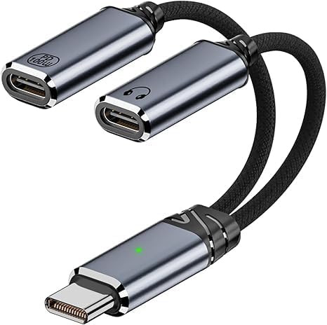 Wefly 2025 Upgraded USB C Splitter Adapter – 100W Fast Charging & Audio Dongle with Dual USB C Ports for iPh.one 16/15, iPad, Mac.Book, Galaxy S24/S23, Pixel & More – Grey