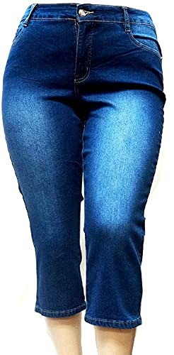 1826 Women's High Rise Blue Denim Jeans Capri (PC-935 Blue Rhinestone, 20W)2