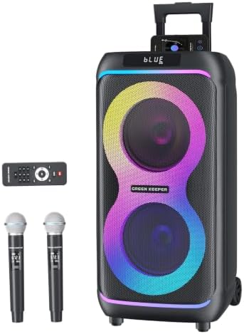 GKDT81 Karaoke-Maschine Mit 2 Mikrofonen, 800 W Spitzenleistung, Zwei 8"-Tieftöner. Tragbarer Bluetooth-Lautsprecher Mit Rollen & Teleskopgriff, Starkem Bass Und LED-Beleuchtung. P