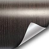 VVIVID Dark Ebony Wood Grain Faux Finish Textured Vinyl Wrap Roll Sheet Film for Home Office Furniture DIY No Mess Easy to Install Air-Release Adhesive (1 Foot x 48 Inches)