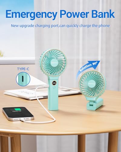 Image of SWEETFULL Handheld Fan, Portable Fan, 5000mAh Rechargeable Battery, 6 Speed Wind, LED Display, Personal Mini Travel Fan with Backup Power, Hand Held Fan USB Foldable Electric Fan for Women Girl
