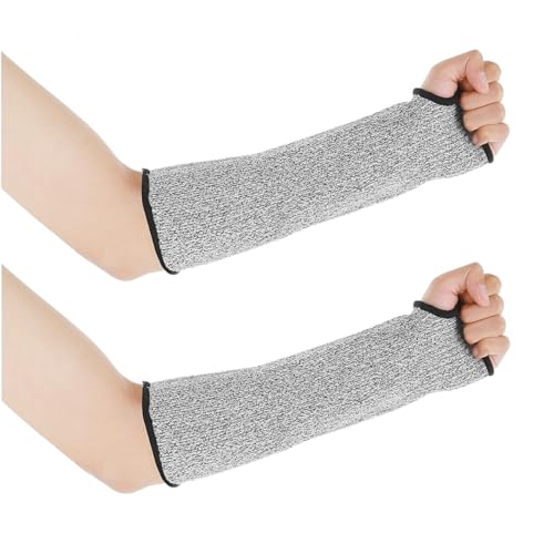 Lahviuu Protecciones de Brazo, 1 Pares Mangas Protectora para el Antebrazo Mangas a Prueba de Cortes Manga de Trabajo, Protector de Resistencia al Corte del Brazo Gris (con Agujero del Pulgar)