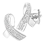 9ct White Gold Earrings - Diamond Ribbon Women’s Studs Earrings - by Elegano