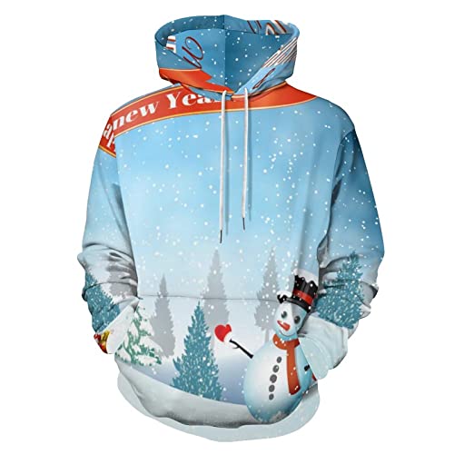 Sweat à capuche paysages d'hiver pull bonhomme de neige adulte L