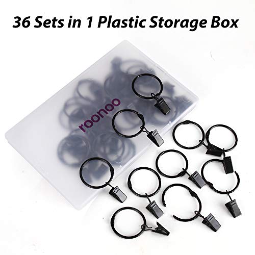 Roonoo 36 Pack Openable Metal Curtain Rings With Clips, Fits Up To 1 Inch Rod, Heavy Duty Rustproof Decorative Vintage Drapery Rings Curtain Hooks Clips Rod Hangers, Black #TOP6
