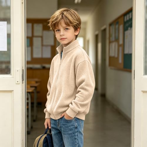 Boys Jacket Waffle Knit Zip Up Hoodie Stand Collar Sweatshirts Size 10-12 - image 6